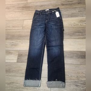 Morrison Dark Wash Midrise Straight Jeans With Raw Hem Wide Cuffs Size 26